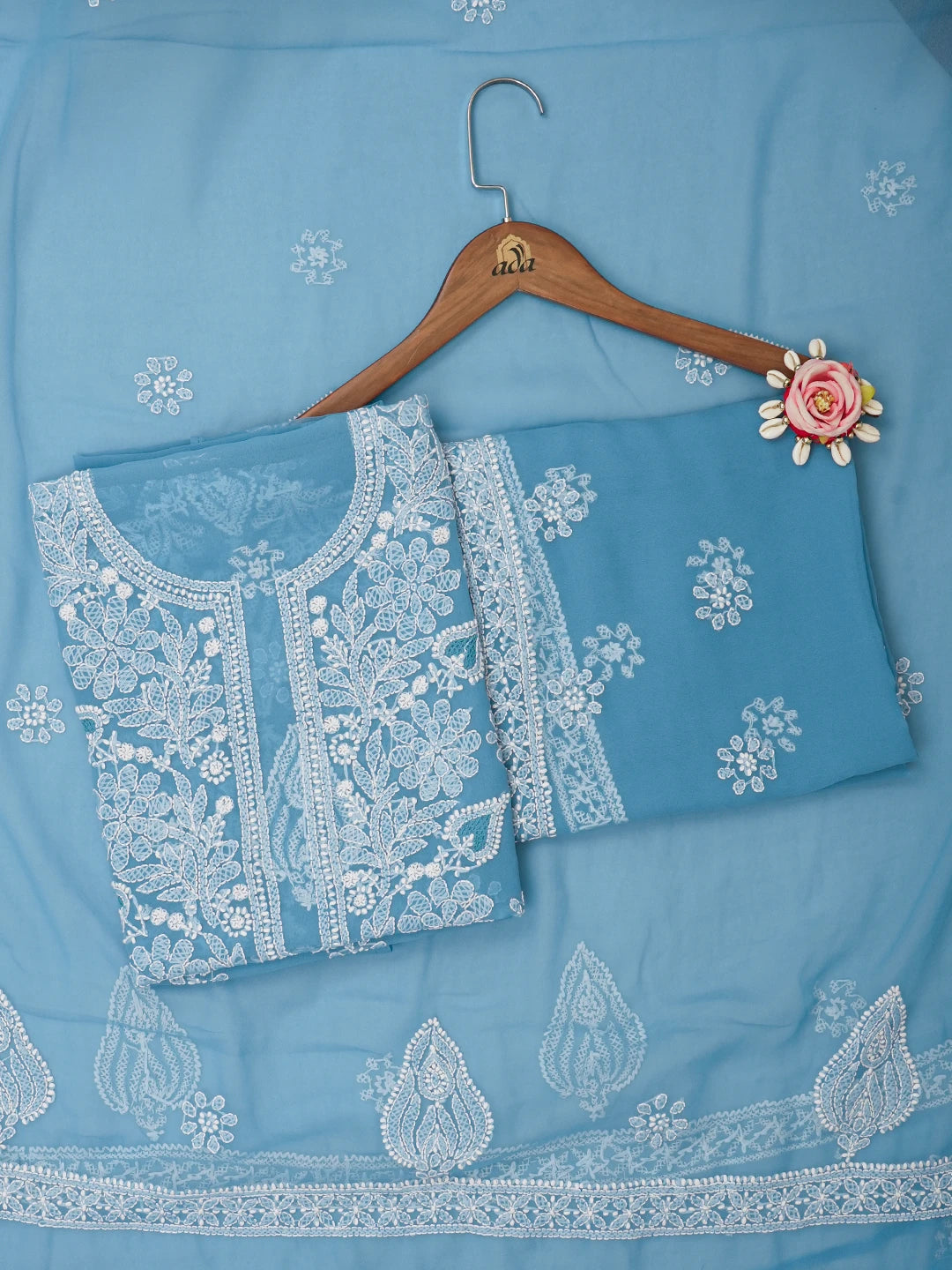 Ada Hand Embroidered Blue Georgette Lucknowi Chikankari Unstitched Suit Piece 01A643912