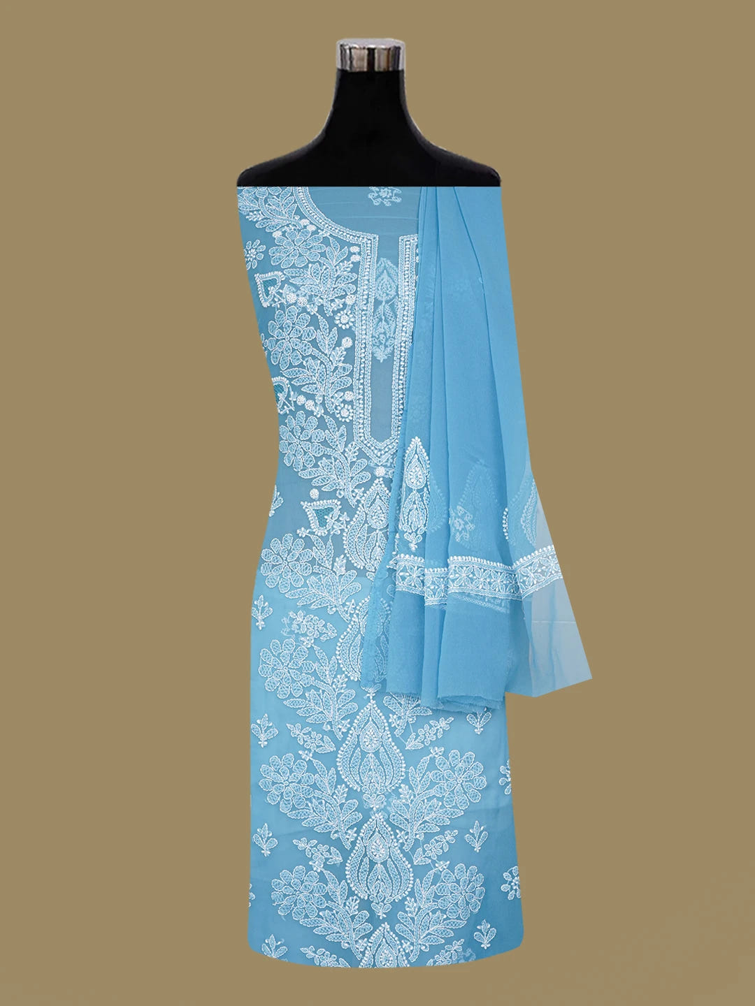 Ada Hand Embroidered Blue Georgette Lucknowi Chikankari Unstitched Suit Piece 01A643912