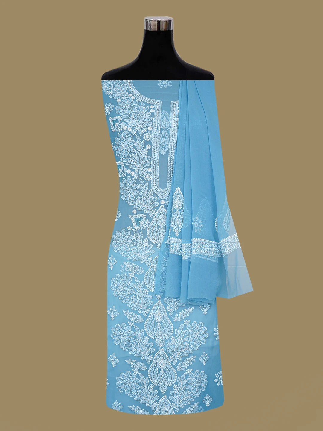 Ada Hand Embroidered Blue Georgette Lucknowi Chikankari Unstitched Suit Piece 01A643912