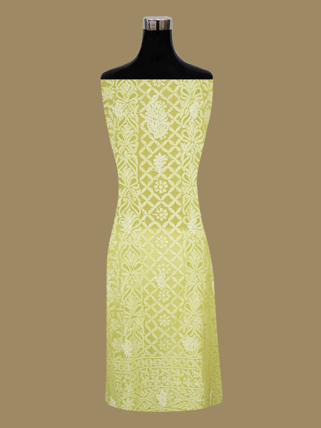 Ada Hand Embroidered Mehandi Green Georgette Lucknowi Chikankari Unstitched Suit Piece 01A644009