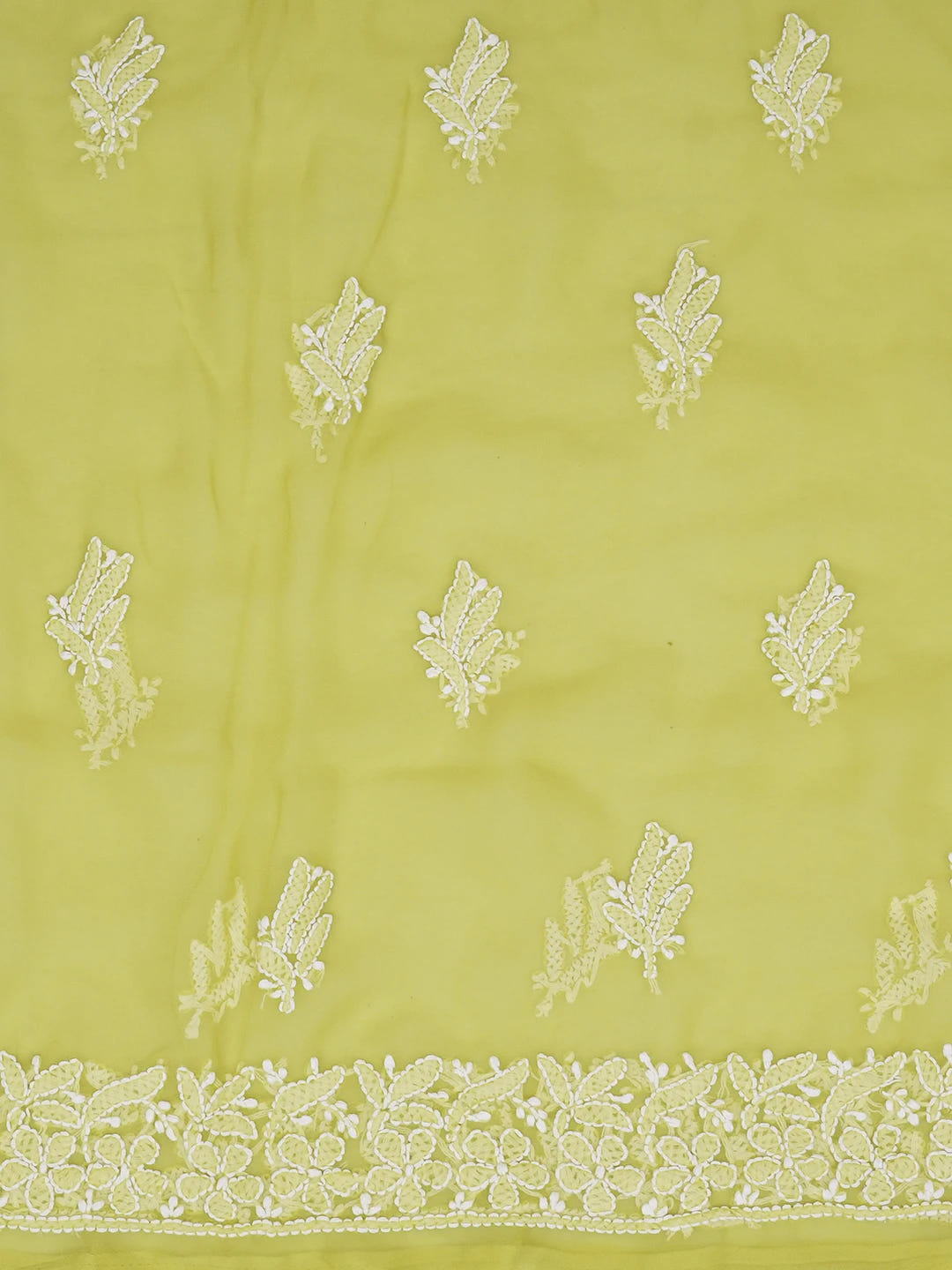 Ada Hand Embroidered Mehandi Green Georgette Lucknowi Chikankari Unstitched Suit Piece 01A644009