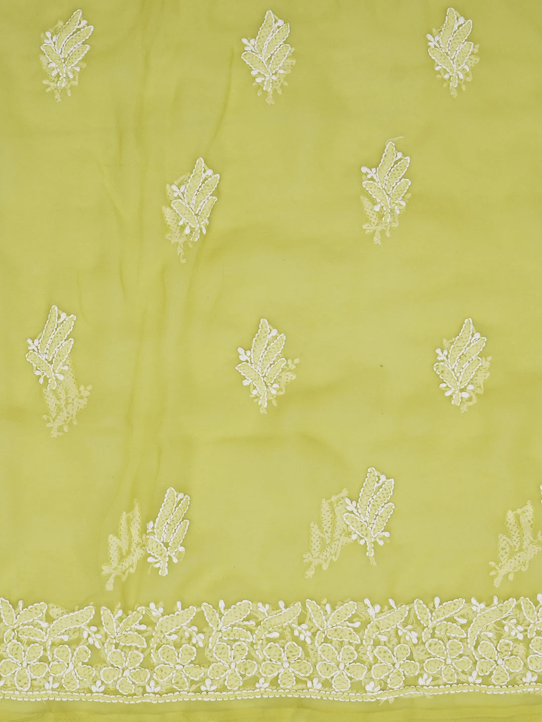 Ada Hand Embroidered Mehandi Green Georgette Lucknowi Chikankari Unstitched Suit Piece 01A644009