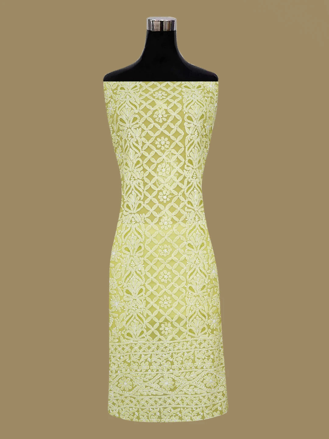 Ada Hand Embroidered Mehandi Green Georgette Lucknowi Chikankari Unstitched Suit Piece 01A644009