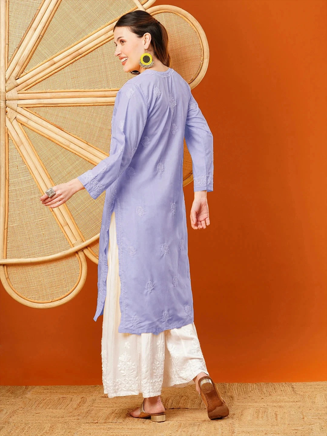 Ada Hand Embroidered Mauve Cotton Lucknowi Chikankari Straight Kurta A411664