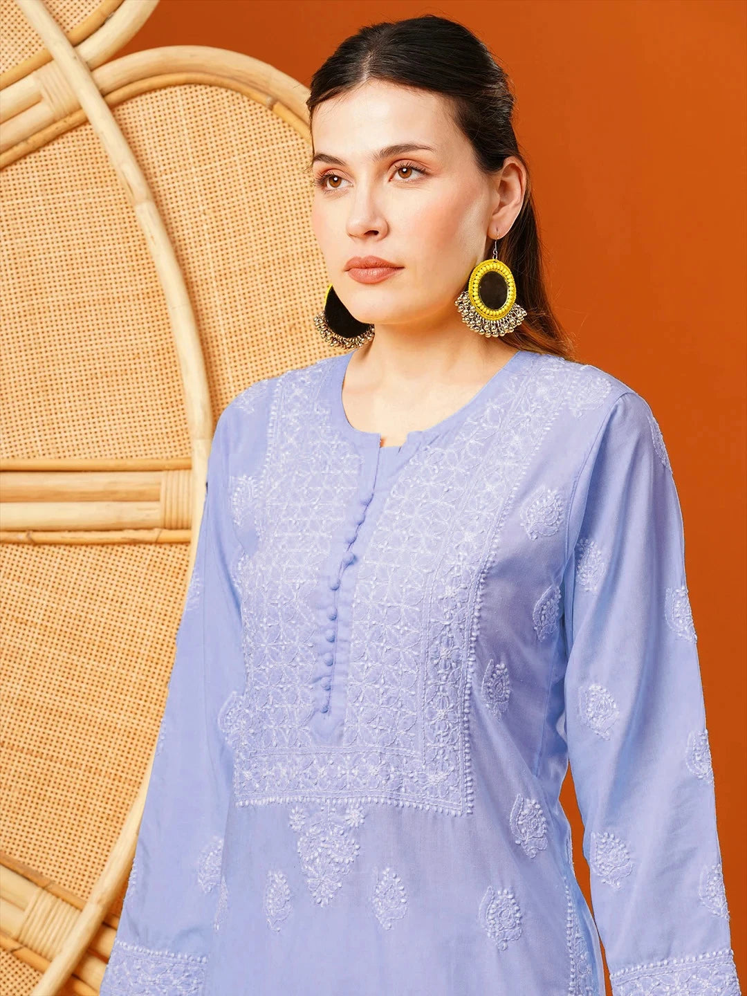 Ada Hand Embroidered Mauve Cotton Lucknowi Chikankari Straight Kurta A411664