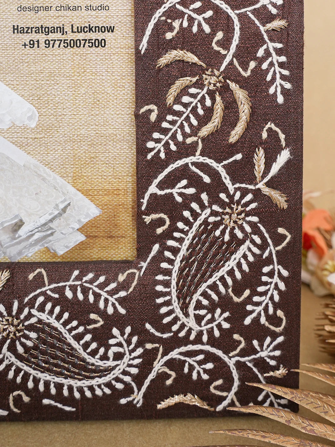 Ada Hand Embroidered Brown Silk Lucknowi Chikankari Frame With Zari Work 01A639255
