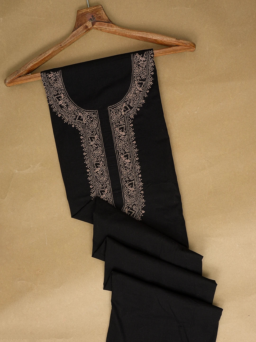 Ada Hand Embroidered Black Cotton Lucknowi Chikankari Unstitched Men's Kurta Piece 01A651945