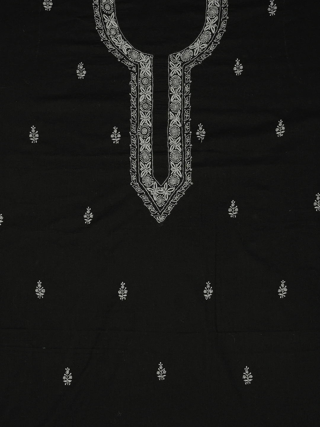Ada Hand Embroidered Black Cotton Lucknowi Chikankari Unstitched Men's Kurta Piece 01A651943