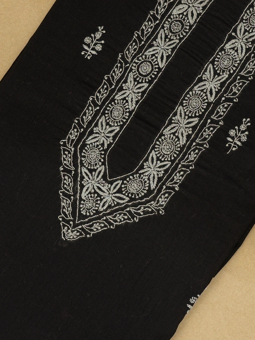 Ada Hand Embroidered Black Cotton Lucknowi Chikankari Unstitched Men's Kurta Piece 01A651943