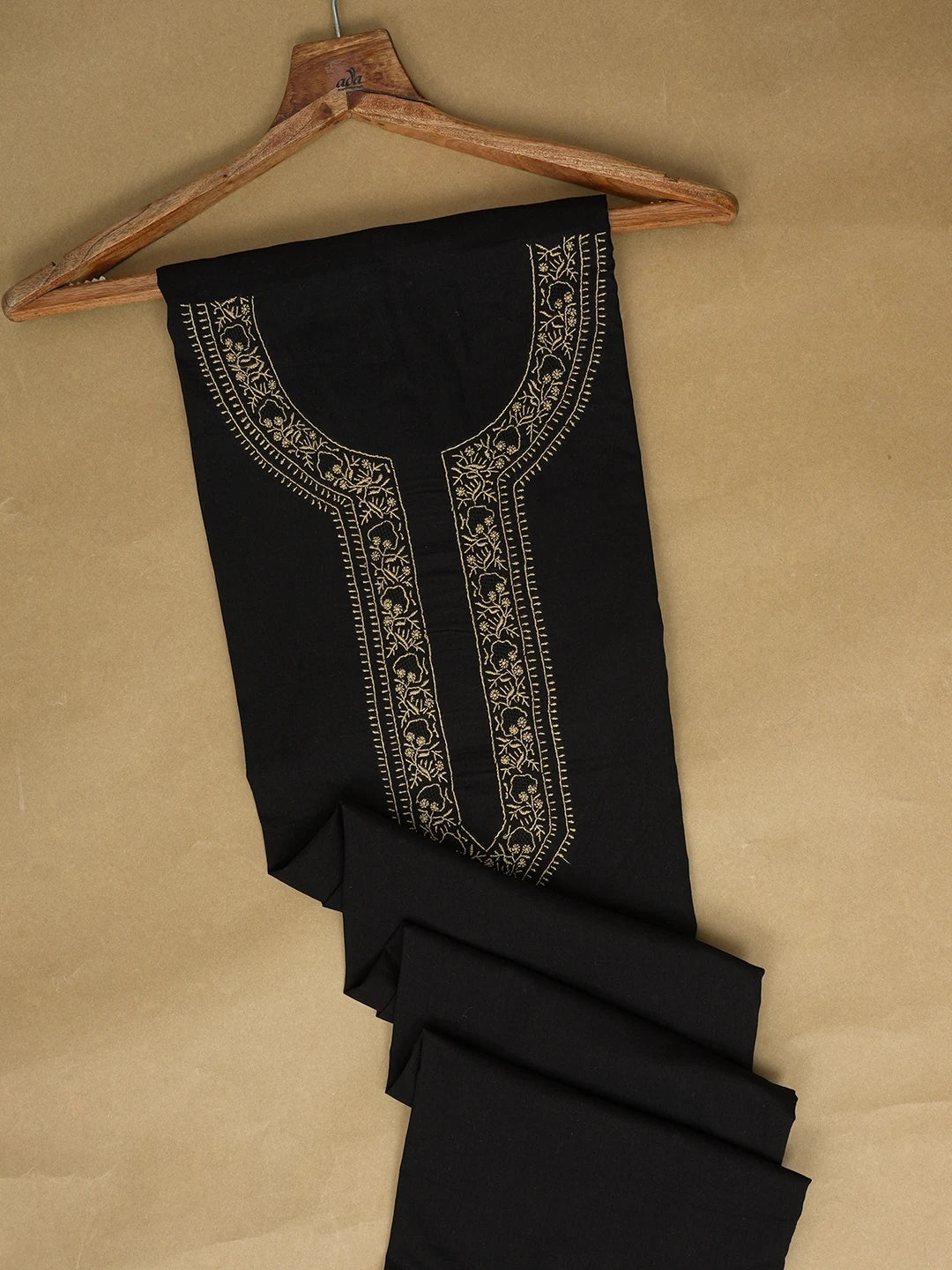 Ada Hand Embroidered Black Cotton Lucknowi Chikankari Unstitched Men's Kurta Piece 01A650788