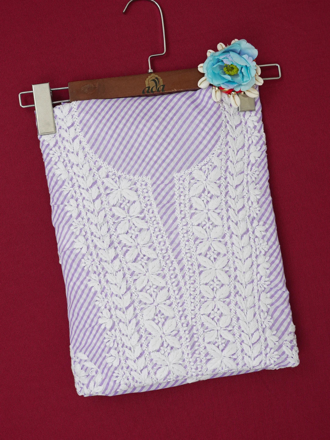Ada Hand Embroidered Mauve and White Cotton Lucknowi Chikankari Unstitched Kurta Piece 01A654539