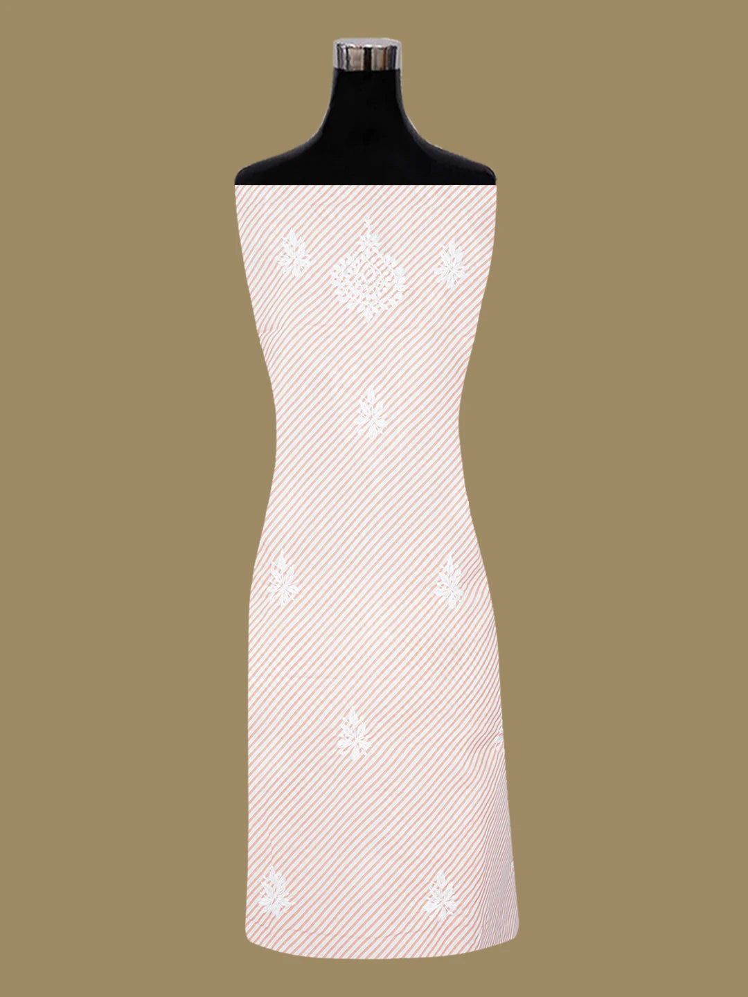 Ada Hand Embroidered Peach and White Cotton Lucknowi Chikankari Unstitched Kurta Piece 01A654584