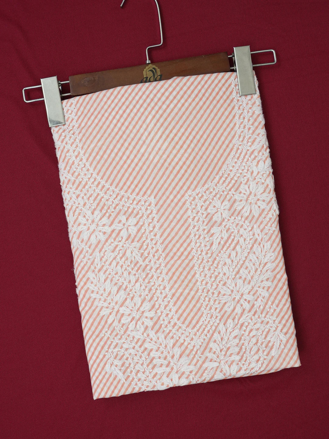 Ada Hand Embroidered Peach and White Cotton Lucknowi Chikankari Unstitched Kurta Piece 01A654584
