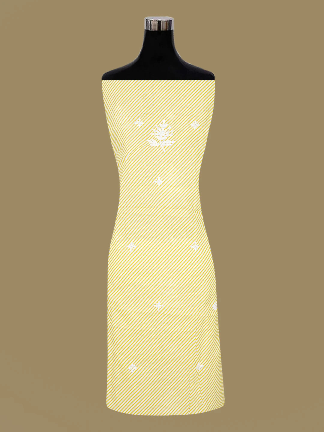 Ada Hand Embroidered White and Yellow Cotton Lucknowi Chikankari Unstitched Kurta Piece 01A654580