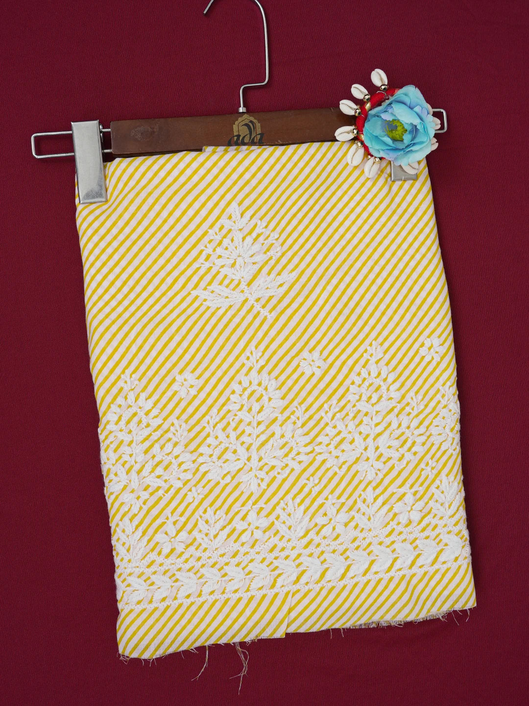 Ada Hand Embroidered White and Yellow Cotton Lucknowi Chikankari Unstitched Kurta Piece 01A654580