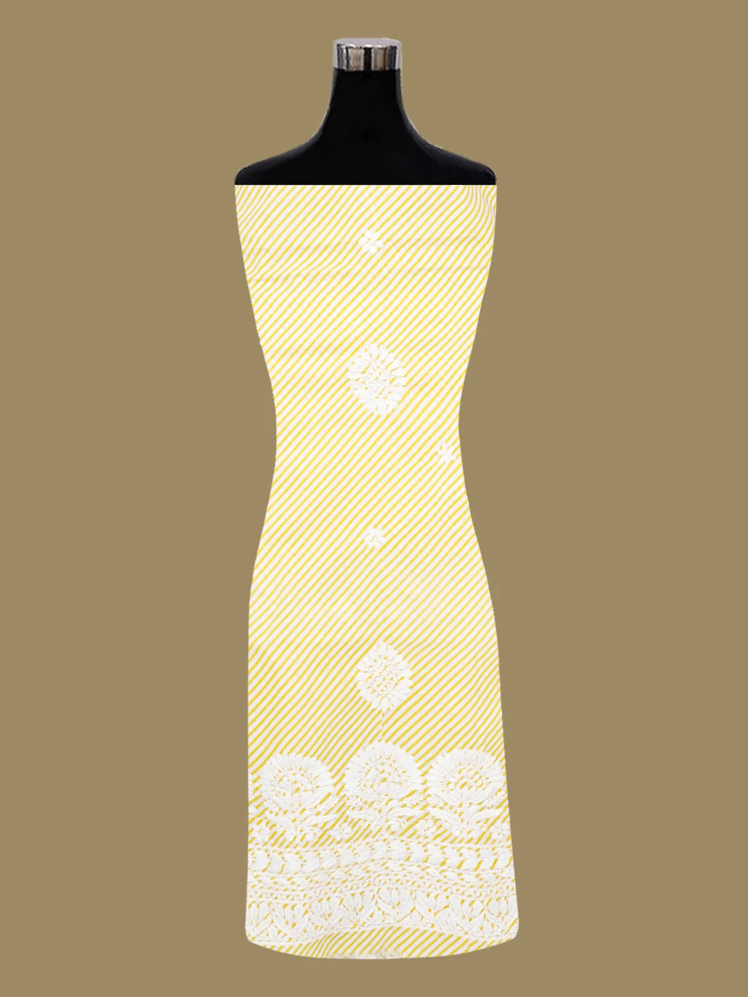 Ada Hand Embroidered Yellow and White Cotton Lucknowi Chikankari Unstitched Kurta Piece 01A654547