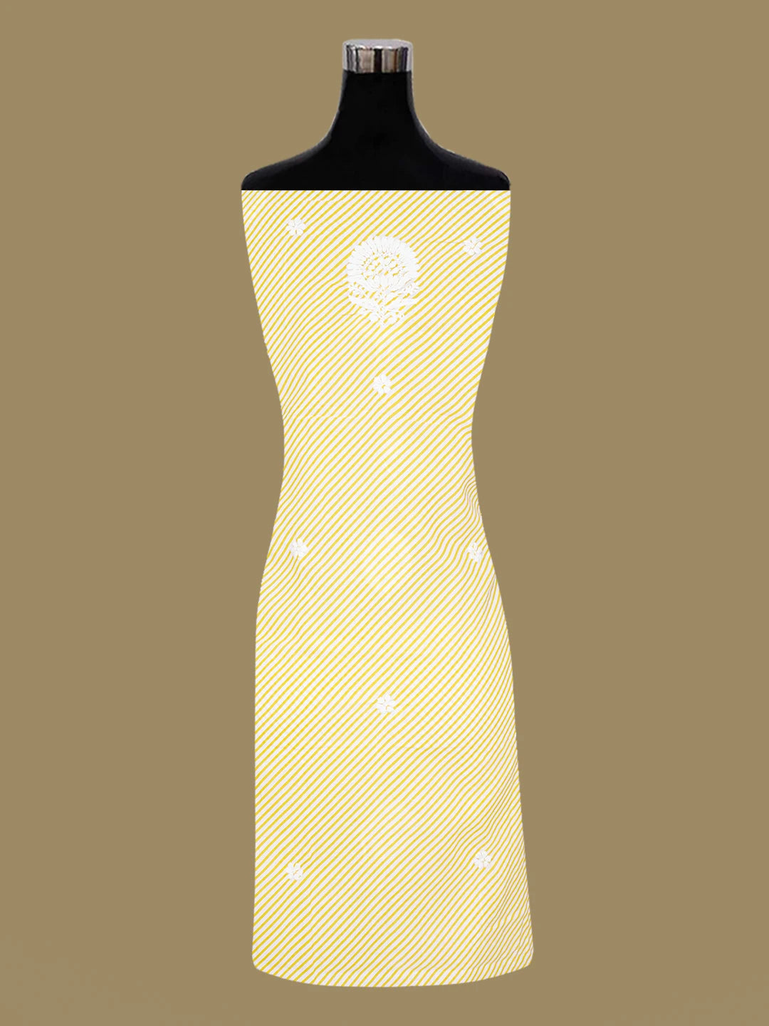 Ada Hand Embroidered Yellow and White Cotton Lucknowi Chikankari Unstitched Kurta Piece 01A654547