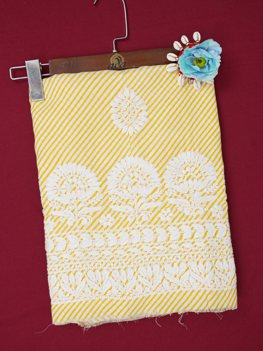 Ada Hand Embroidered Yellow and White Cotton Lucknowi Chikankari Unstitched Kurta Piece 01A654547