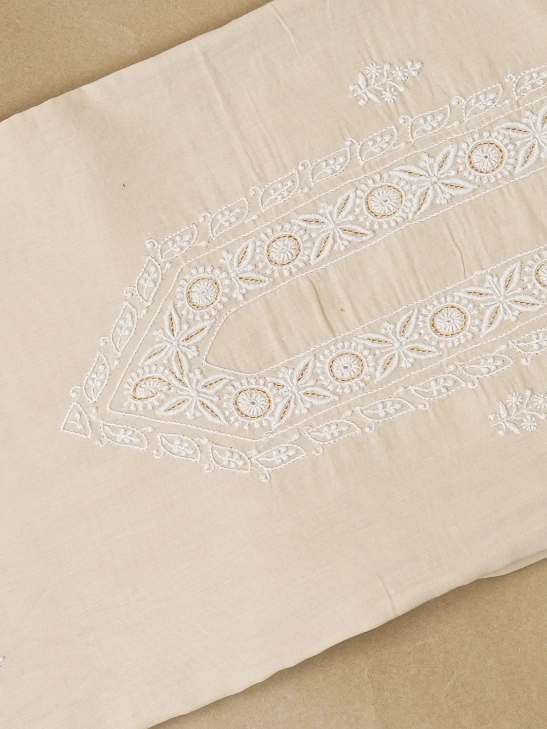 Ada Hand Embroidered Fawn Cotton Lucknowi Chikankari Unstitched Men's Kurta Piece 01A650795