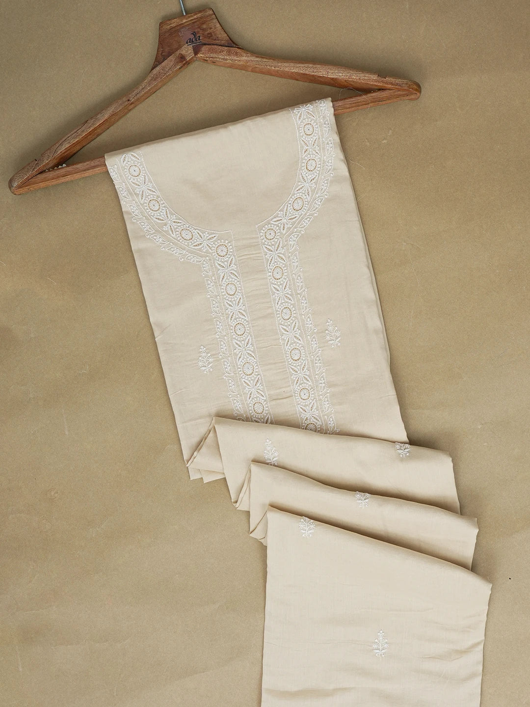 Ada Hand Embroidered Fawn Cotton Lucknowi Chikankari Unstitched Men's Kurta Piece 01A650795