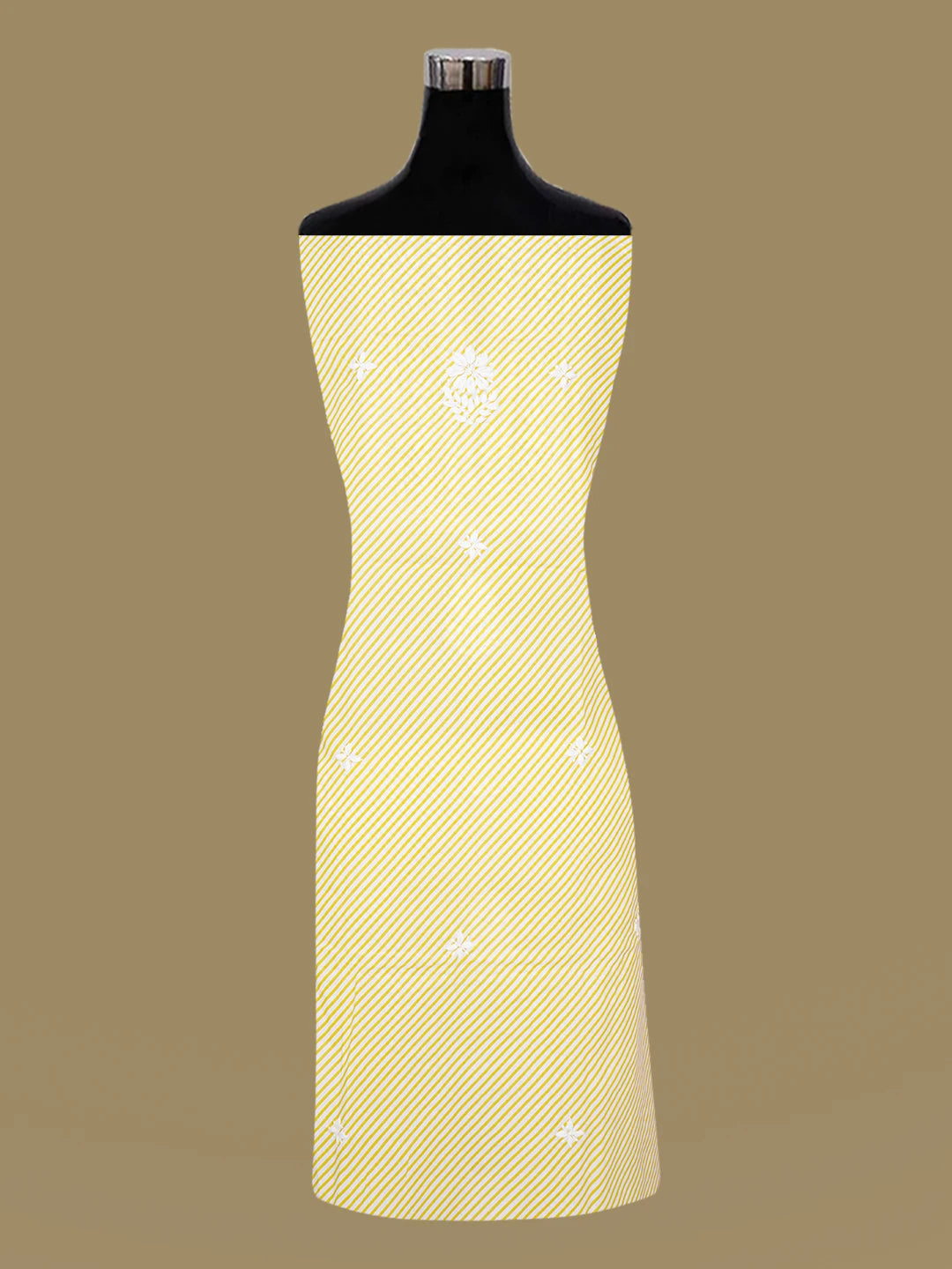 Ada Hand Embroidered White and Yellow Cotton Lucknowi Chikankari Unstitched Kurta Piece 01A654577