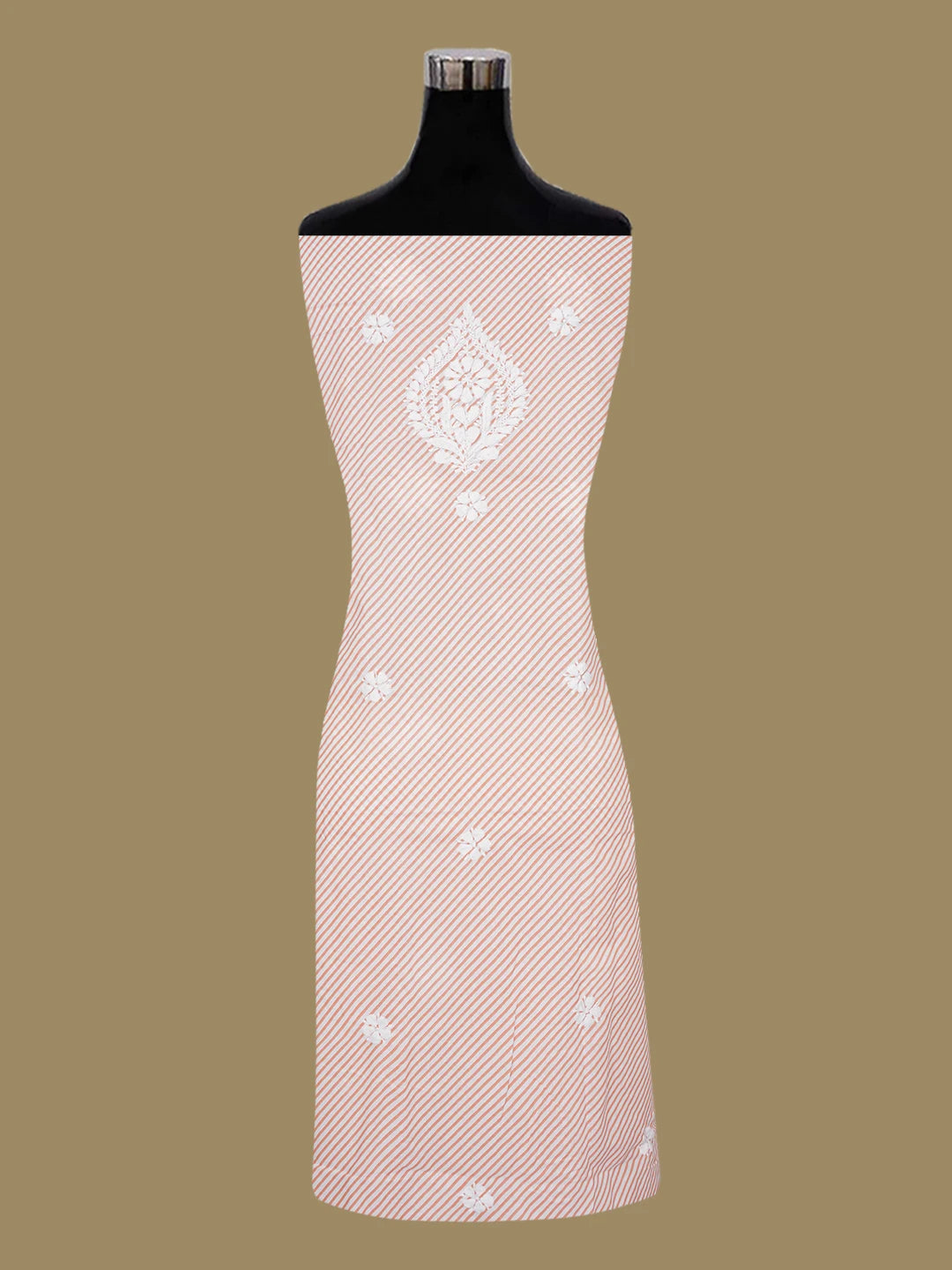Ada Hand Embroidered Peach and White Cotton Lucknowi Chikankari Unstitched Kurta Piece 01A654591