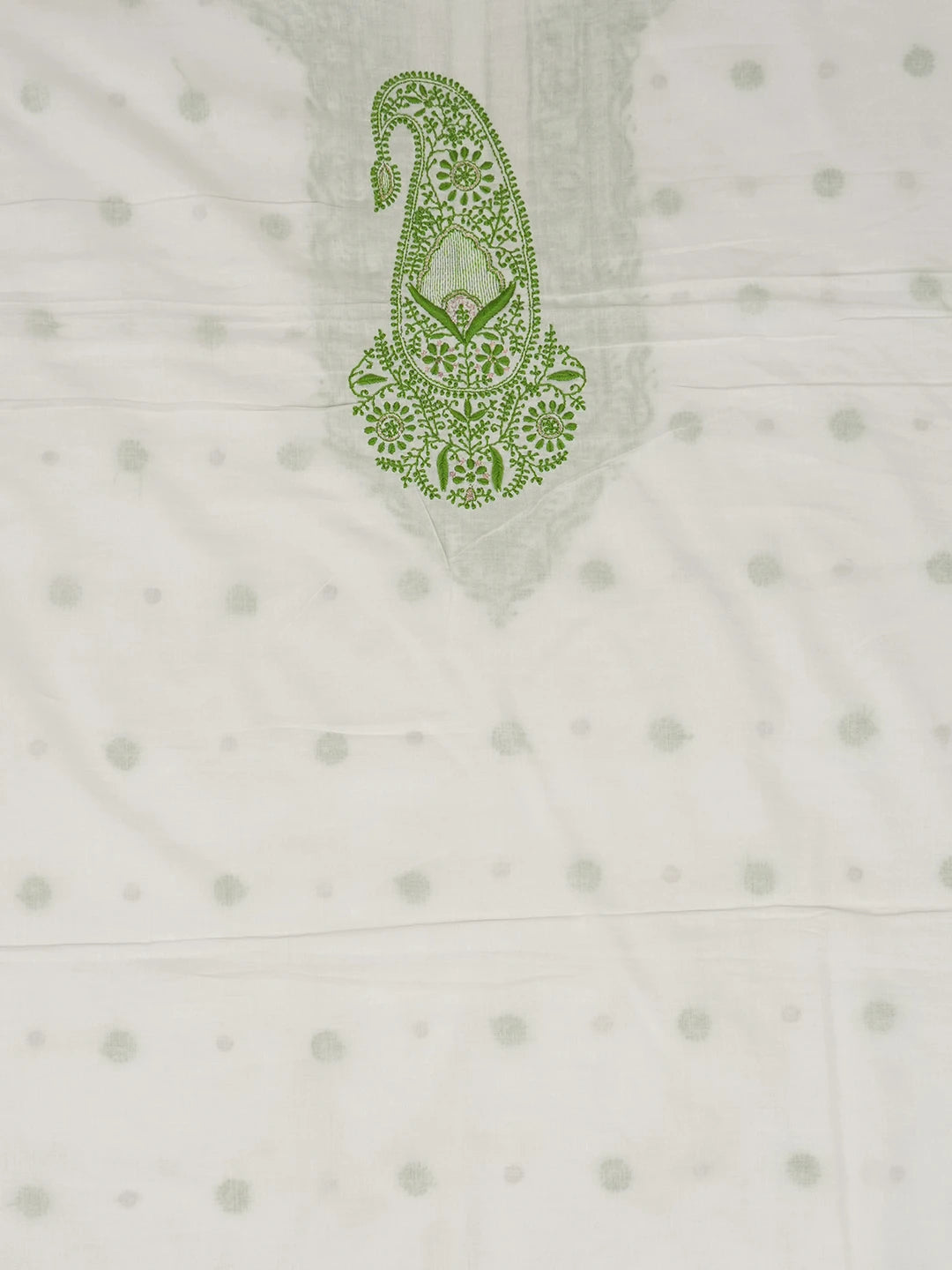 Ada Hand Embroidered White Cotton Lucknowi Chikankari Unstitched Kurta Piece With Zari Work 01A119579
