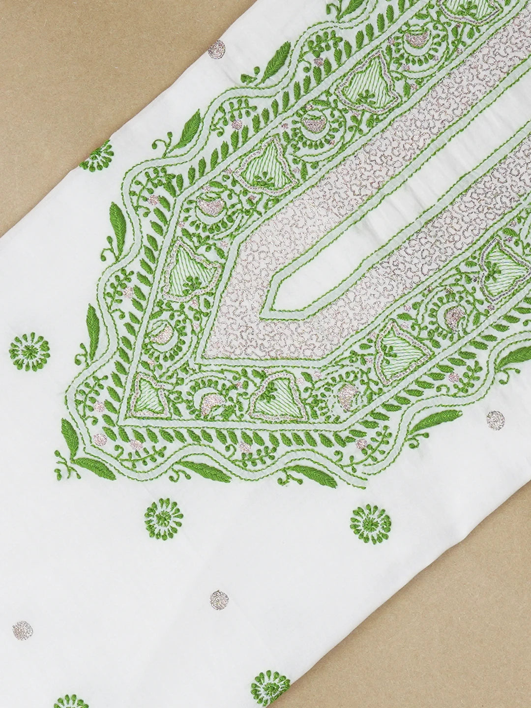 Ada Hand Embroidered White Cotton Lucknowi Chikankari Unstitched Kurta Piece With Zari Work 01A119579