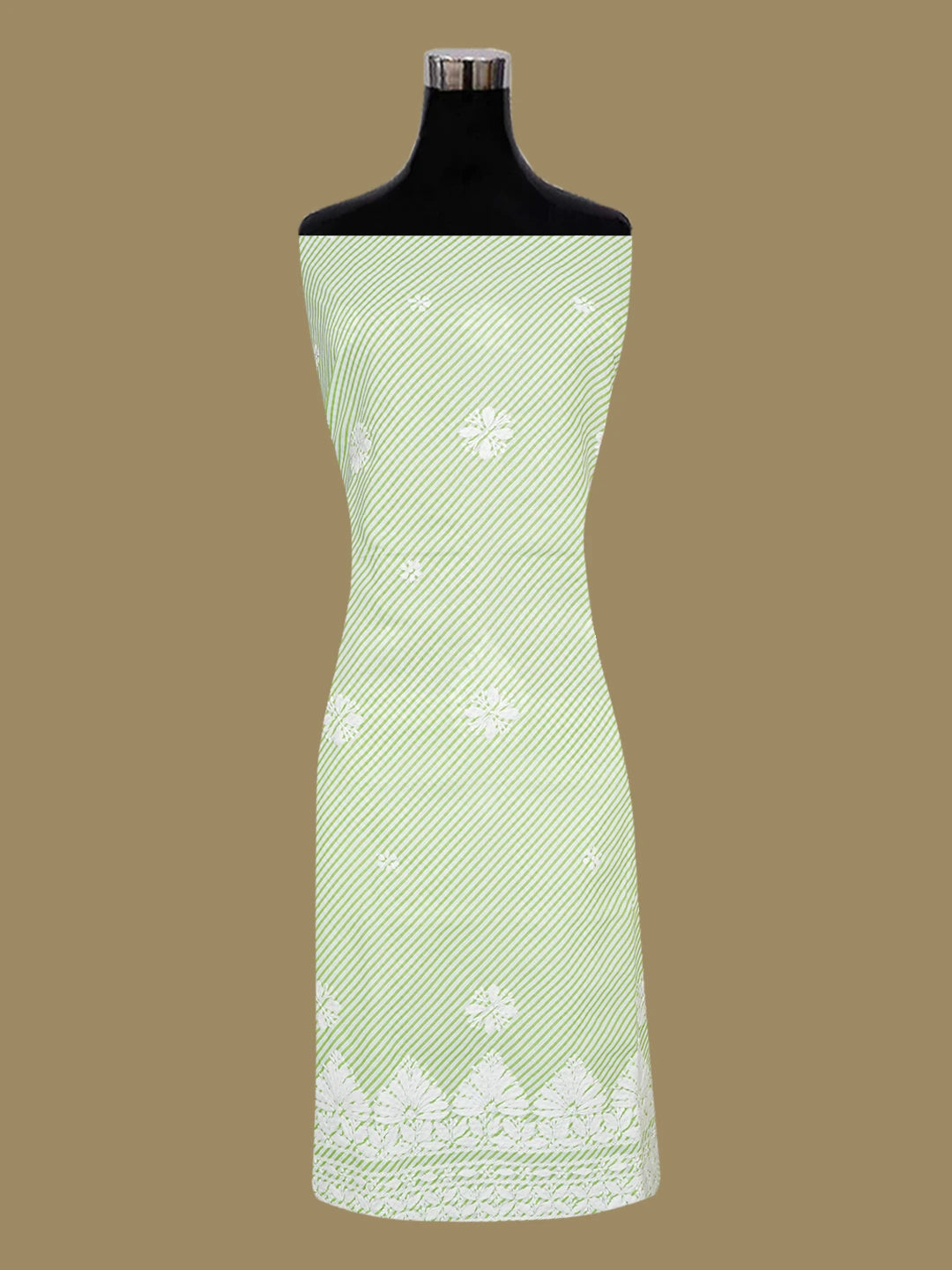 Ada Hand Embroidered White and Green Cotton Lucknowi Chikankari Unstitched Kurta Piece 01A654537