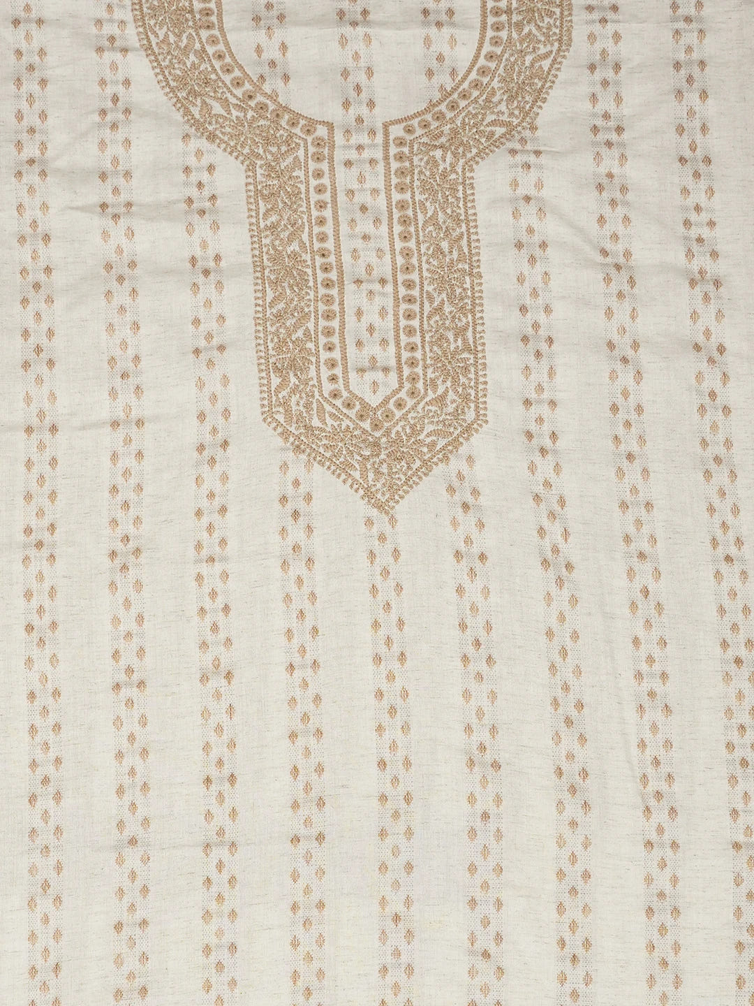 Ada Hand Embroidered Cream Khadi Lucknowi Chikankari Unstitched Men's Kurta Piece 01A623981