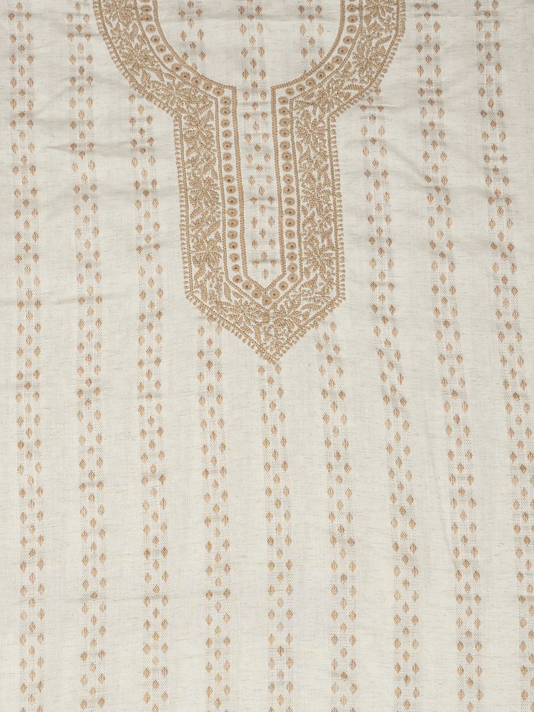 Ada Hand Embroidered Cream Khadi Lucknowi Chikankari Unstitched Men's Kurta Piece 01A623981