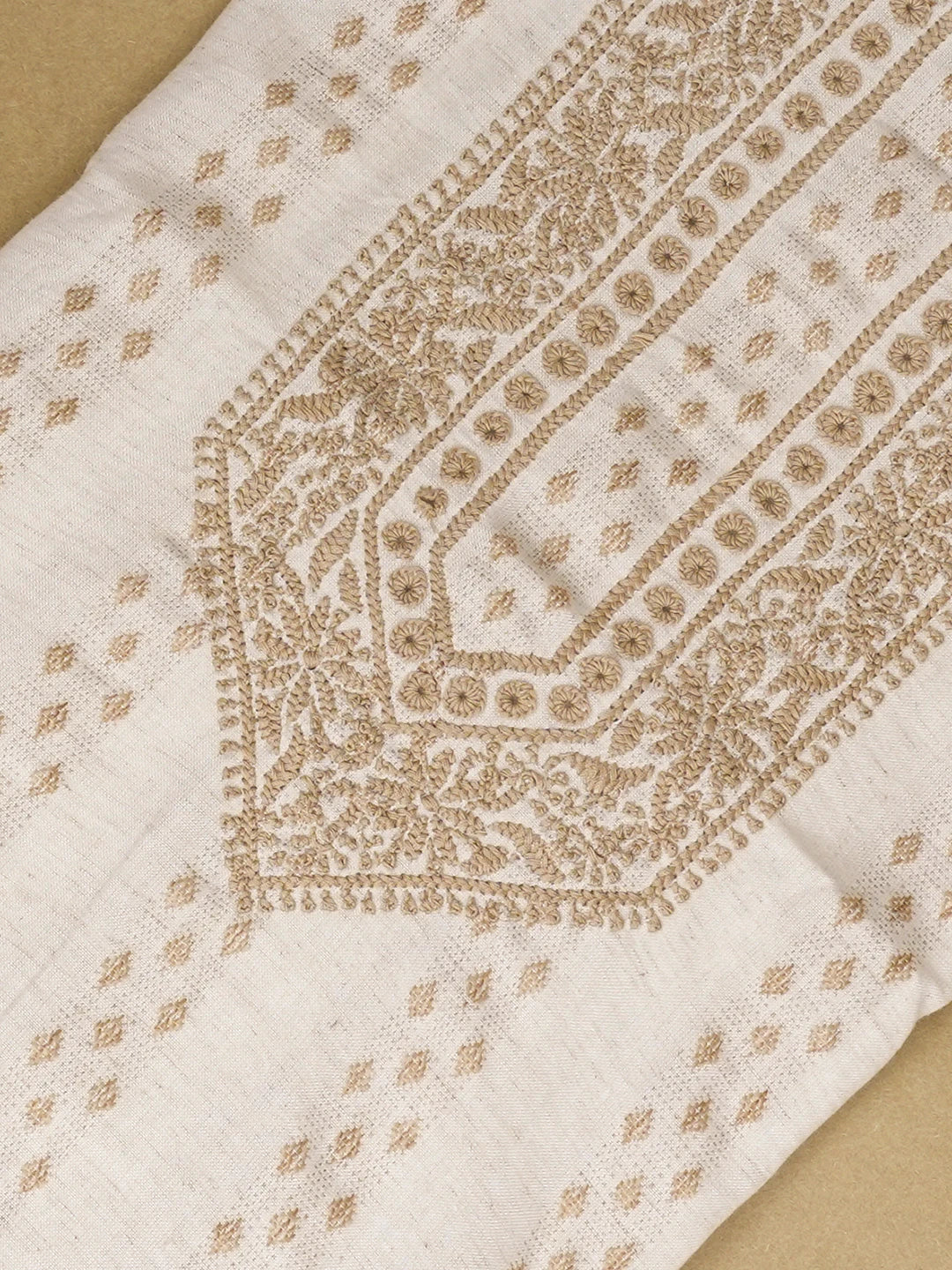 Ada Hand Embroidered Cream Khadi Lucknowi Chikankari Unstitched Men's Kurta Piece 01A623981