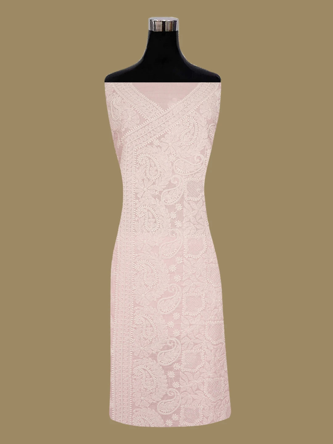 Ada Hand Embroidered Rose Pink Cotton Lucknowi Chikankari Unstitched Suit Piece With Cutdana Work 01A651287