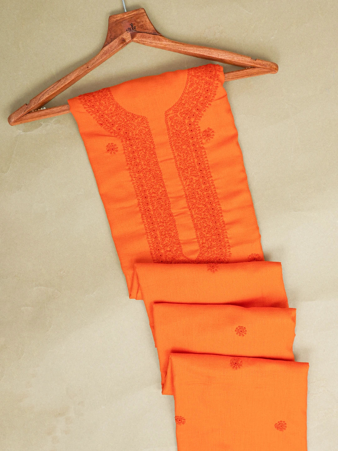 Ada Hand Embroidered Orange Cotton Lucknowi Chikankari Unstitched Men's Kurta Piece 01A286374