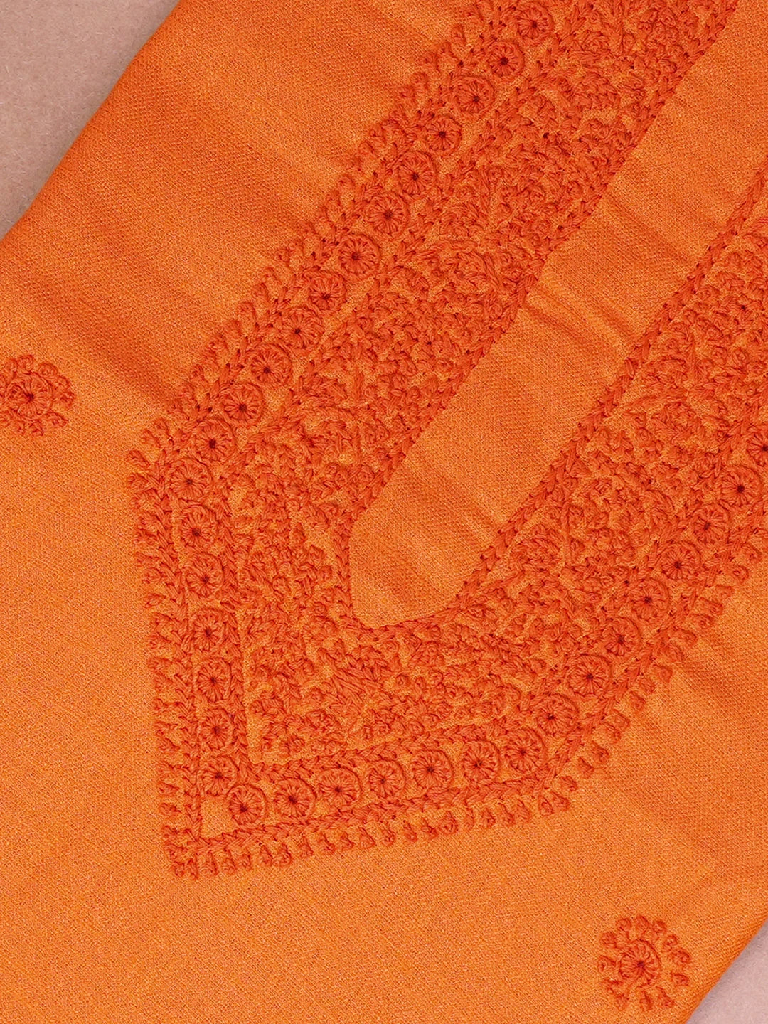 Ada Hand Embroidered Orange Cotton Lucknowi Chikankari Unstitched Men's Kurta Piece 01A286374