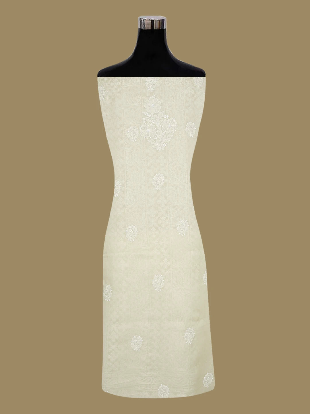 Ada Hand Embroidered Fawn Cotton Lucknowi Chikankari Unstitched Suit Piece With Pearl Work 01A651281
