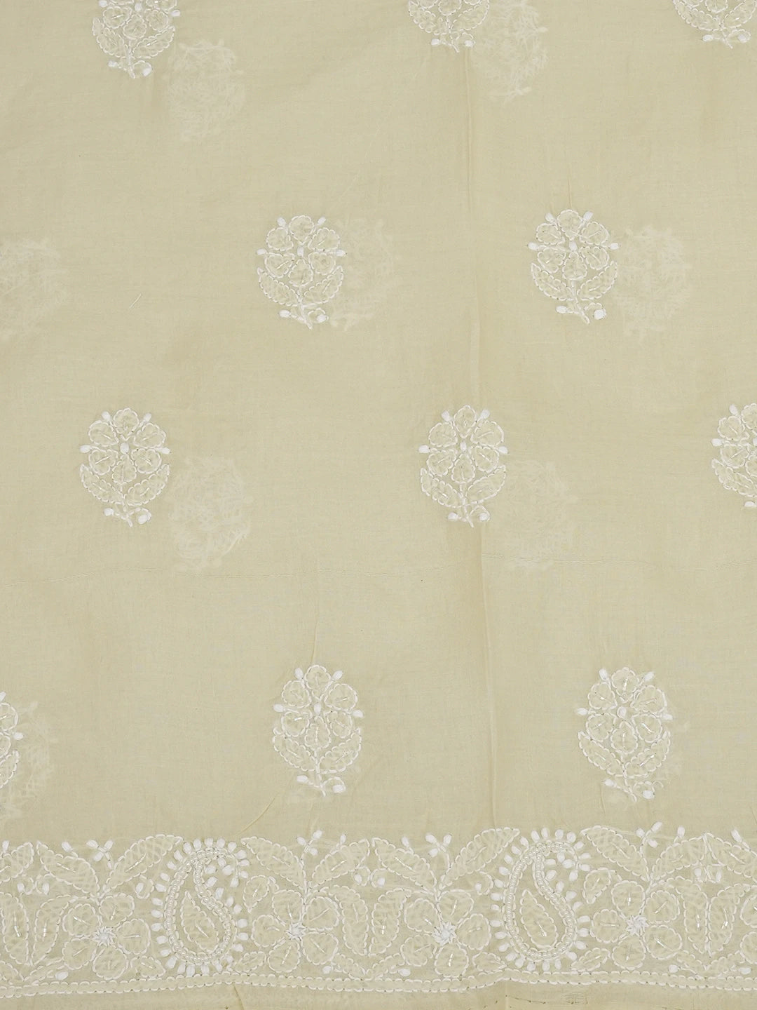 Ada Hand Embroidered Fawn Cotton Lucknowi Chikankari Unstitched Suit Piece With Pearl Work 01A651281