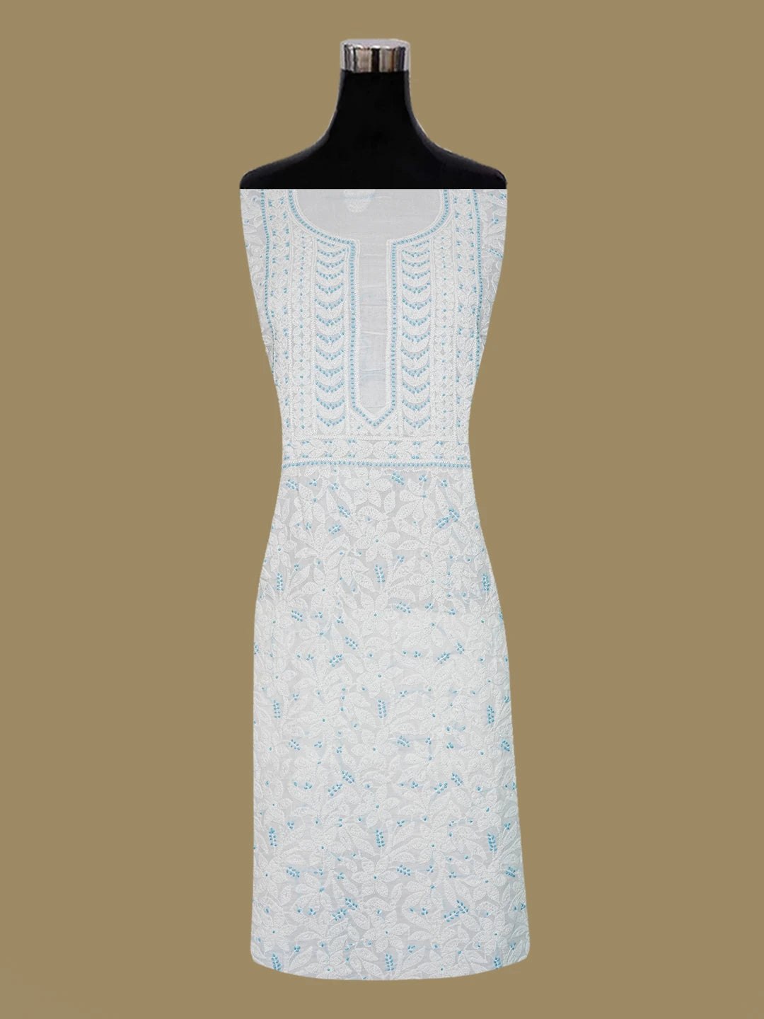 Ada Hand Embroidered White Cotton Lucknowi Chikankari Unstitched Suit Piece With Cutdana Work 01A651265