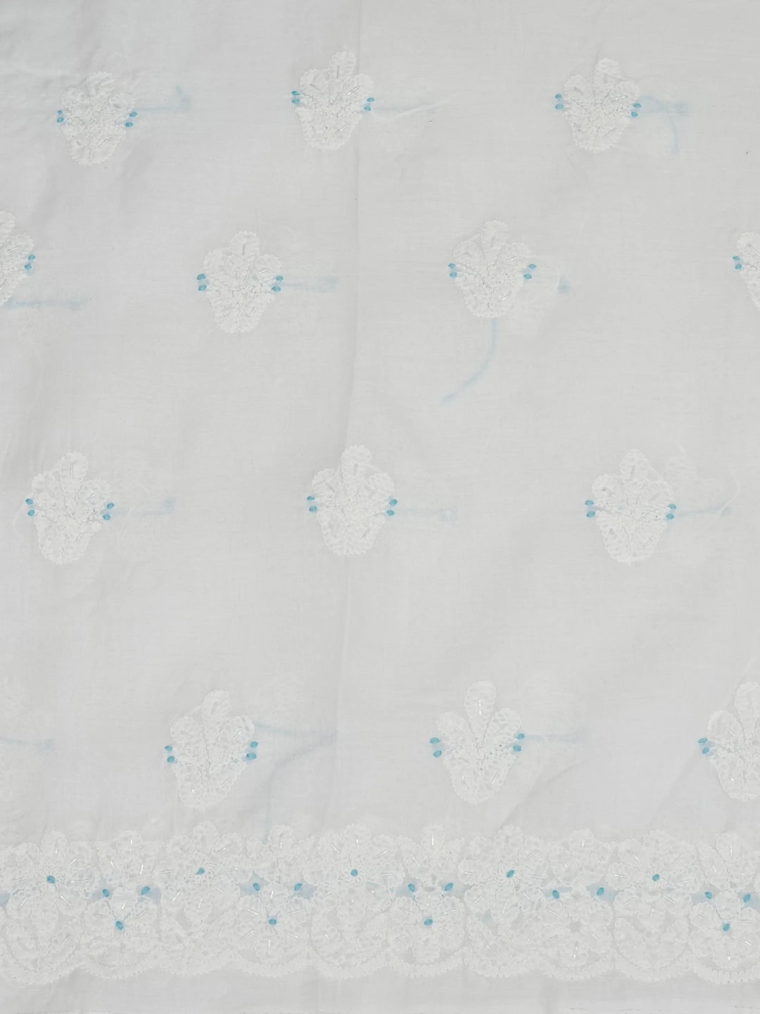Ada Hand Embroidered White Cotton Lucknowi Chikankari Unstitched Suit Piece With Cutdana Work 01A651265