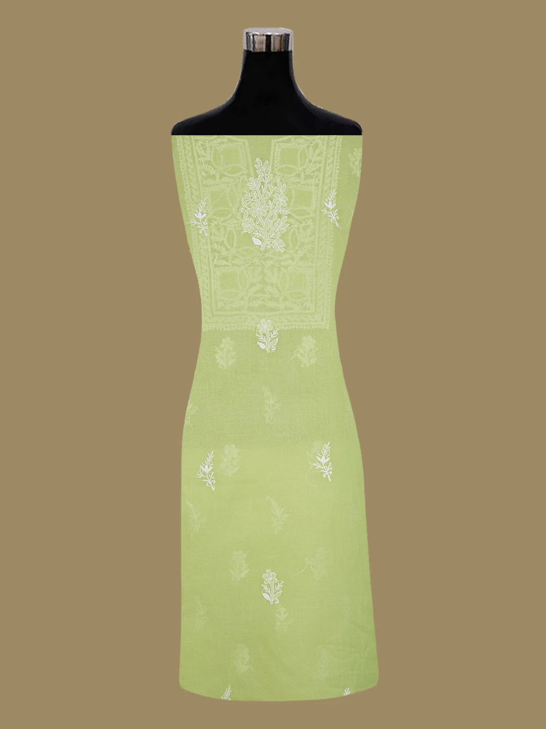 Ada Hand Embroidered Pastel Green Cotton Lucknowi Chikankari Unstitched Suit Piece With Cutdana Work 01A651865