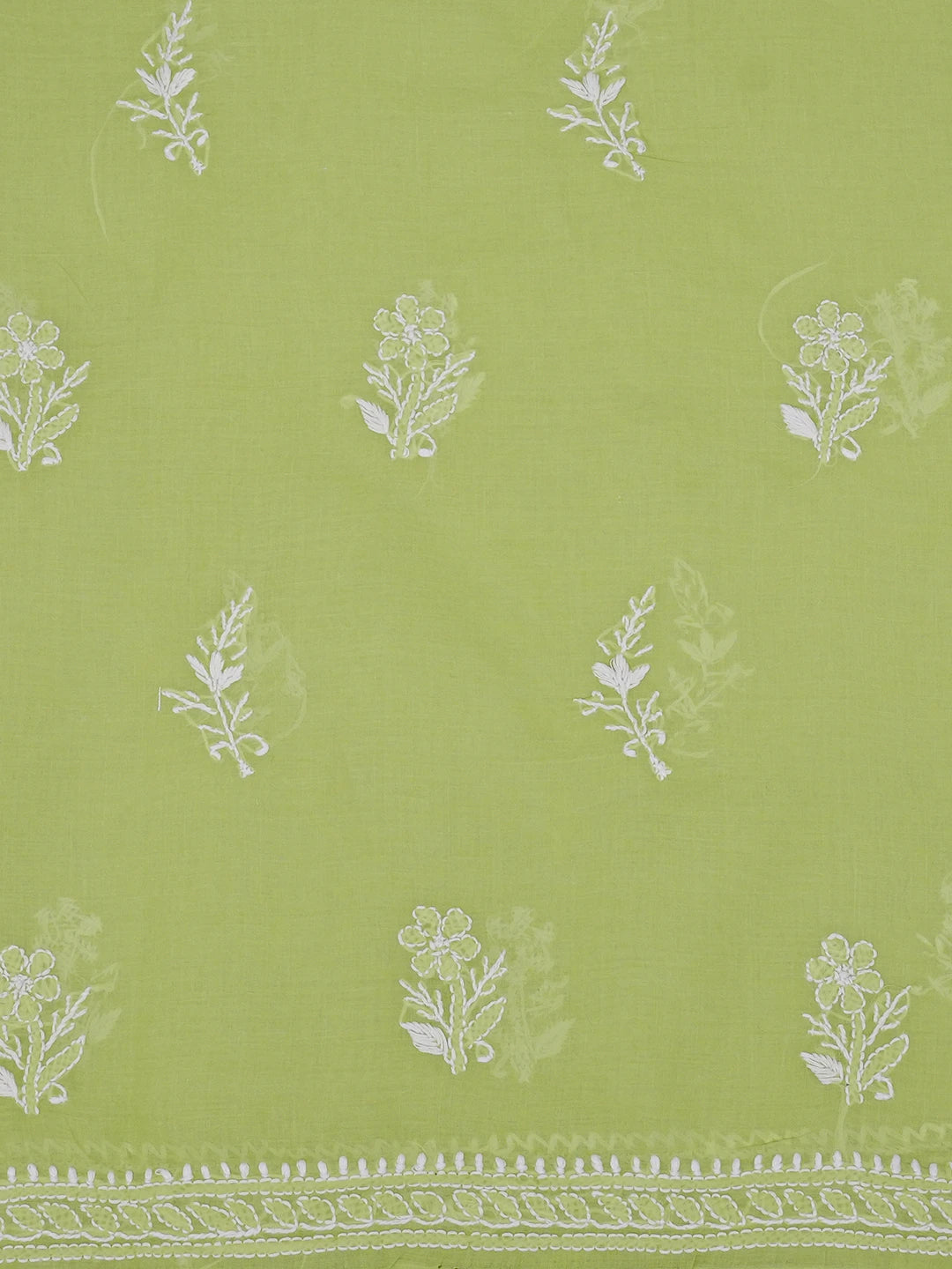 Ada Hand Embroidered Pastel Green Cotton Lucknowi Chikankari Unstitched Suit Piece With Cutdana Work 01A651865