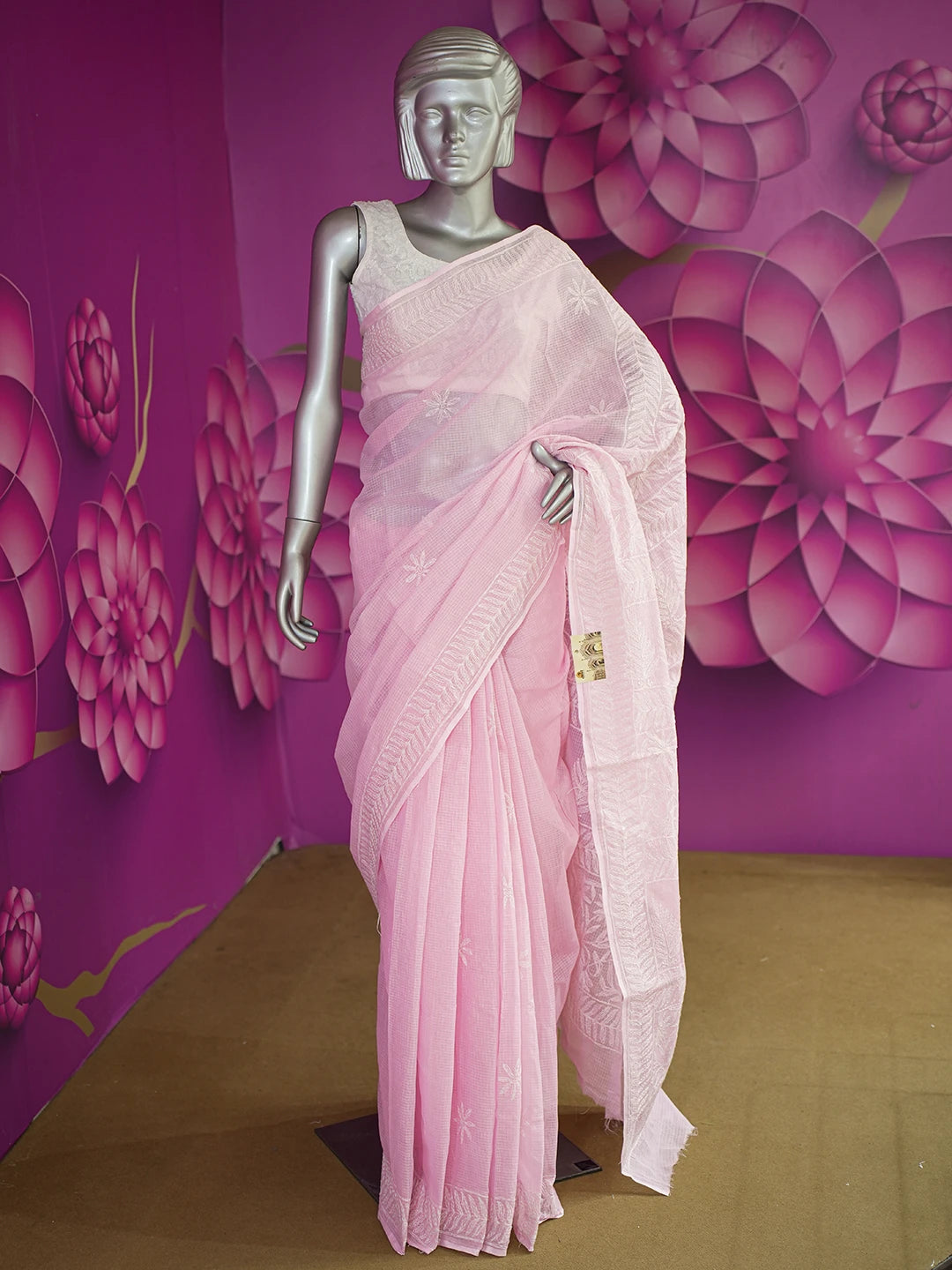 Ada Hand Embroidered Pink Kota Lucknowi Chikankari Saree With Blouse 01A590624
