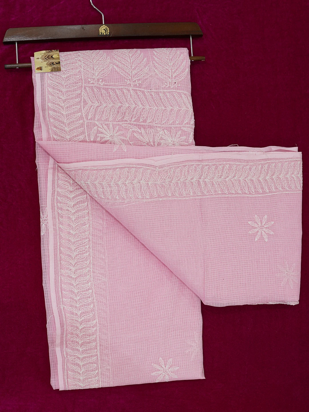 Ada Hand Embroidered Pink Kota Lucknowi Chikankari Saree With Blouse 01A590624
