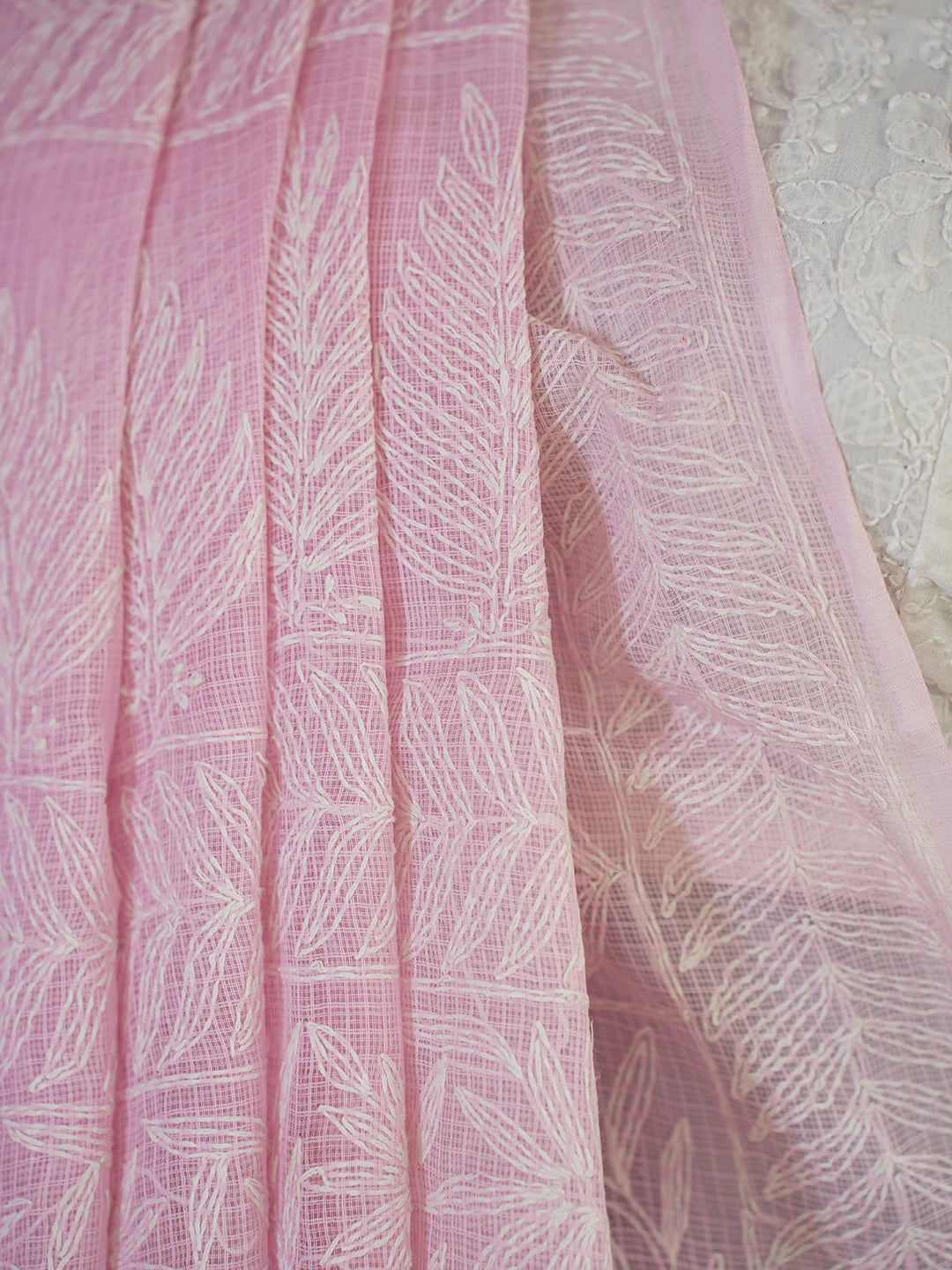 Ada Hand Embroidered Pink Kota Lucknowi Chikankari Saree With Blouse 01A590624
