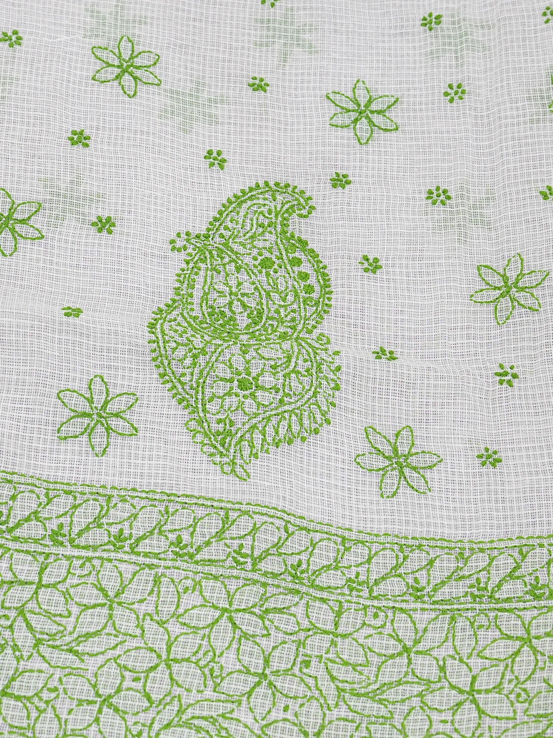Ada Hand Embroidered White Kota Lucknowi Chikankari Saree With Blouse 01A652796