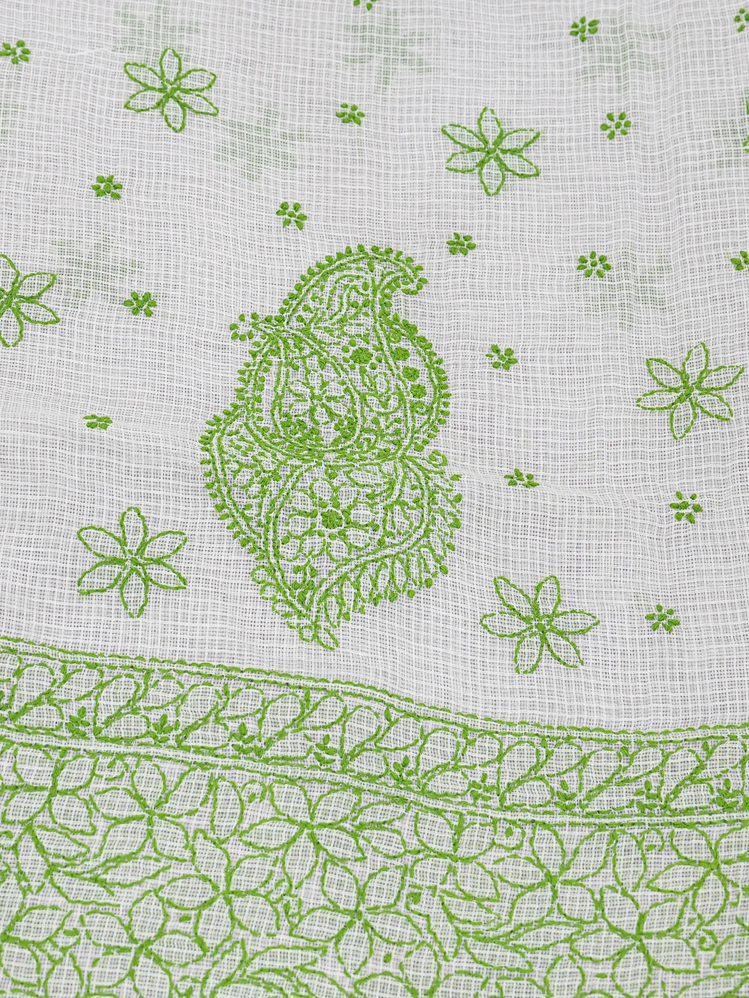 Ada Hand Embroidered White Kota Lucknowi Chikankari Saree With Blouse 01A652796