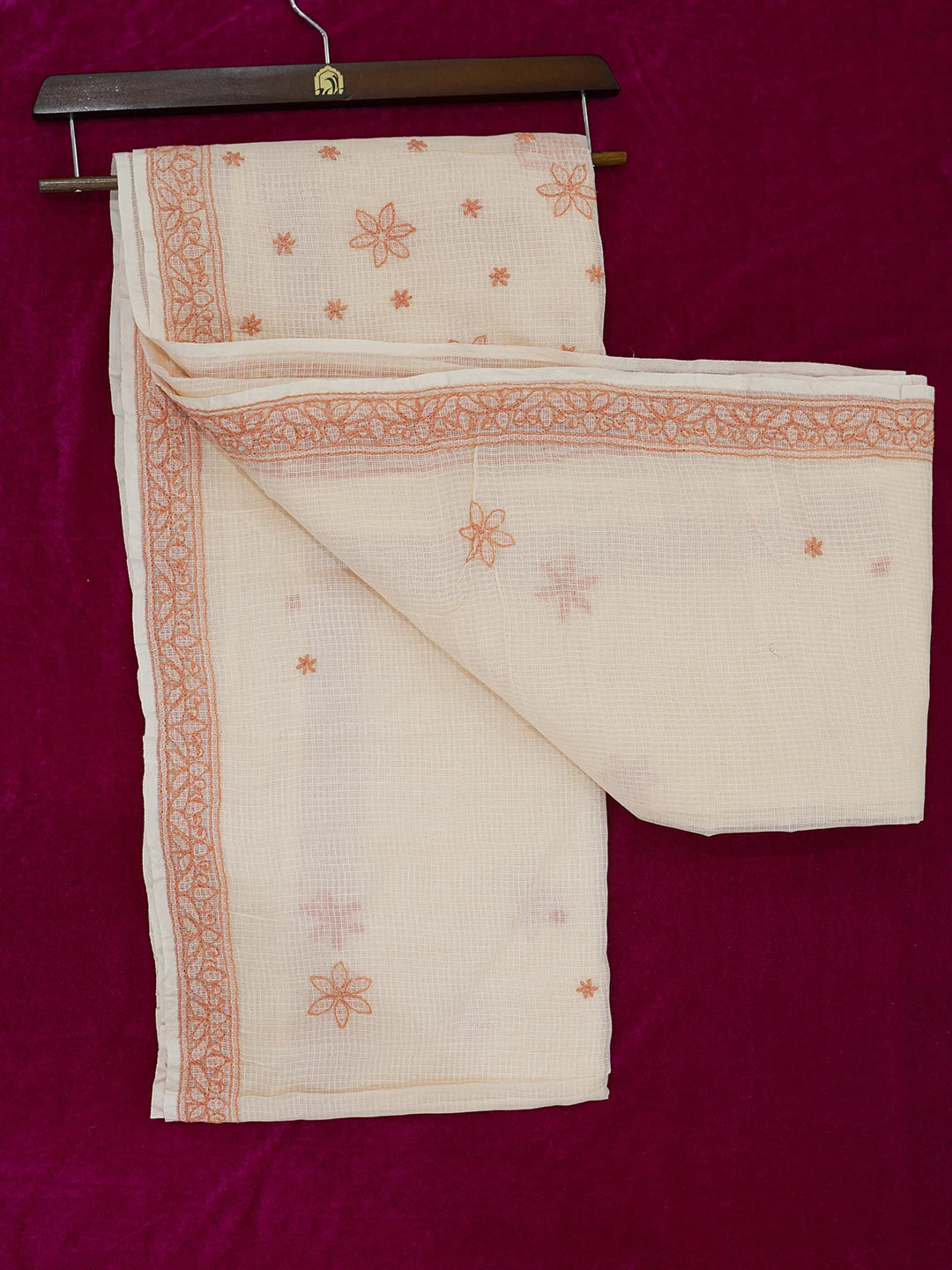 Ada Hand Embroidered Peach Kota Lucknowi Chikankari Saree With Blouse 01A652817