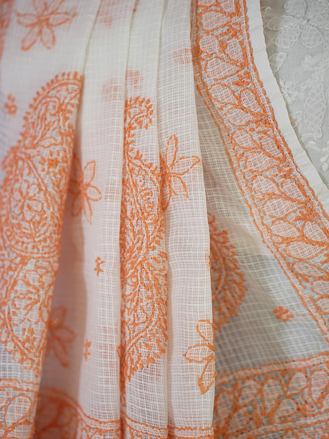 Ada Hand Embroidered White Kota Lucknowi Chikankari Saree With Blouse 01A652806