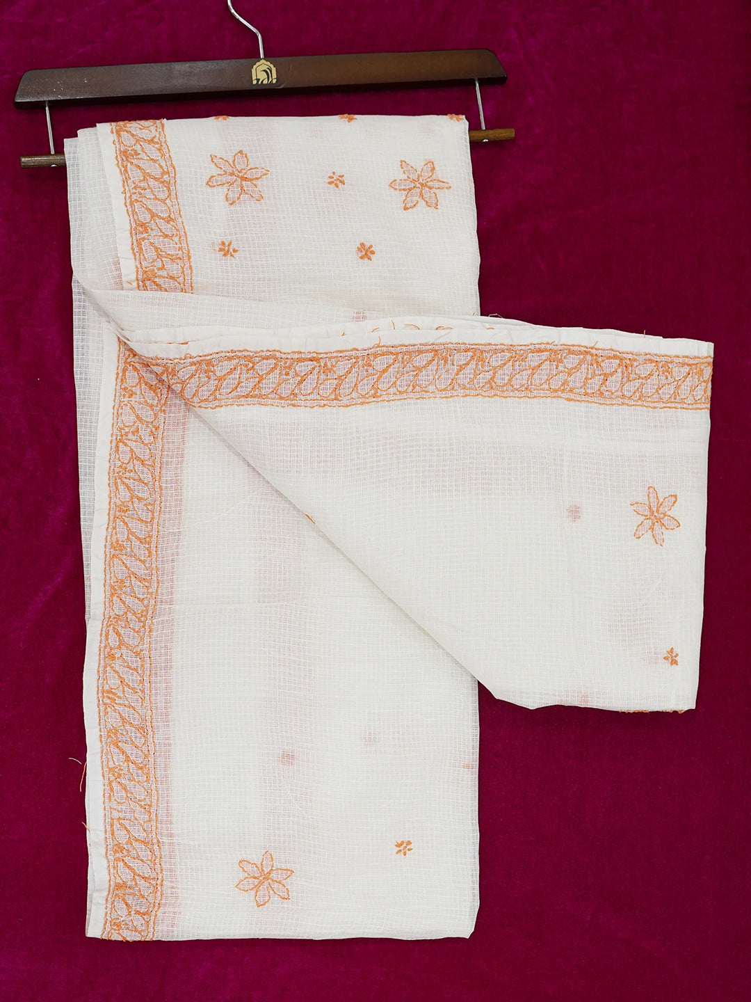 Ada Hand Embroidered White Kota Lucknowi Chikankari Saree With Blouse 01A652806
