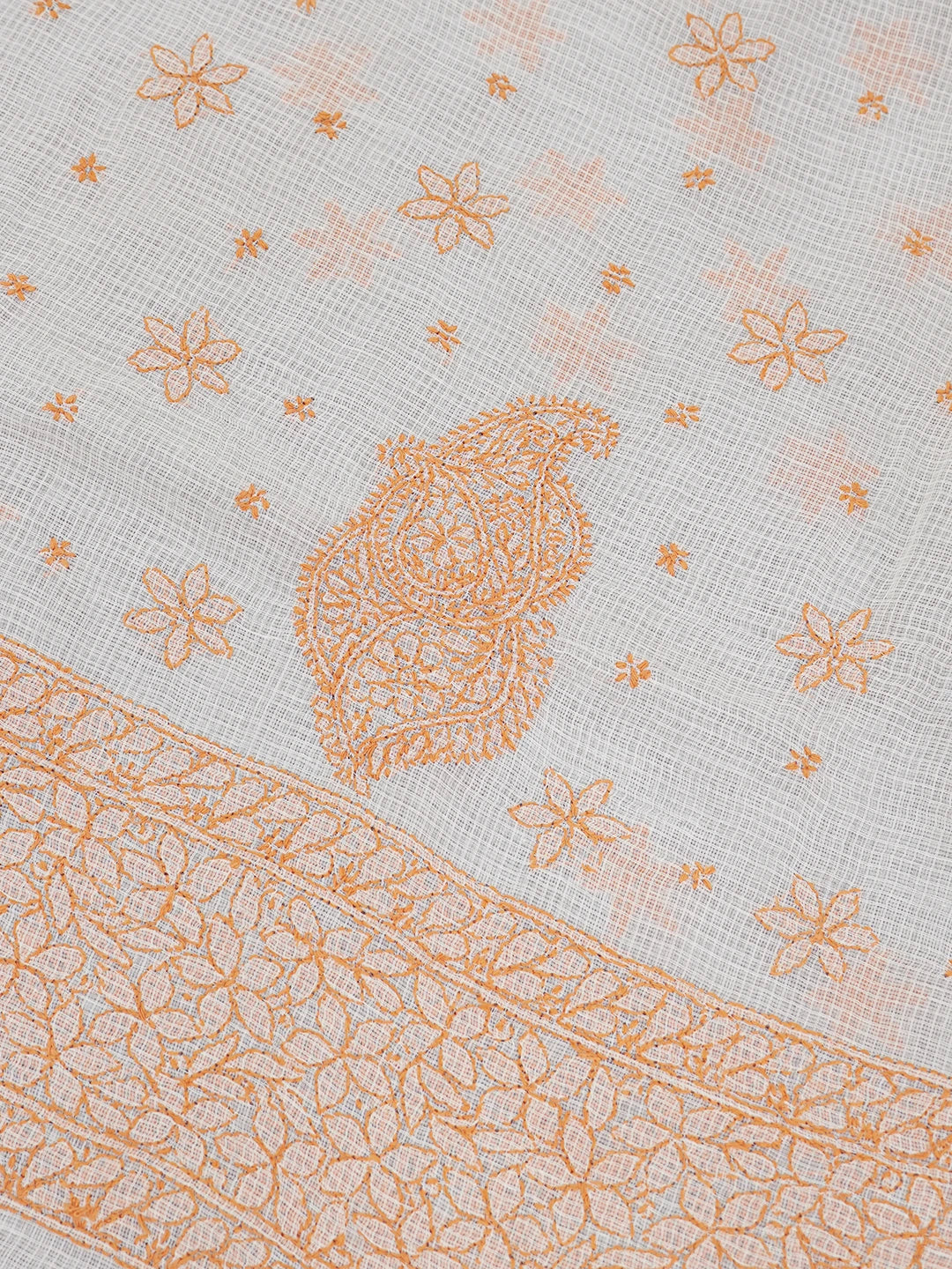 Ada Hand Embroidered White Kota Lucknowi Chikankari Saree With Blouse 01A652806